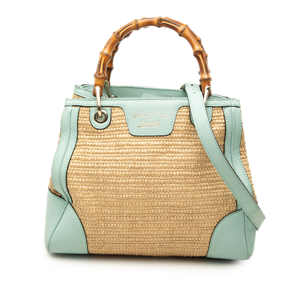 Pre-Loved Gucci Small Raffia Bamboo Shopper Satchel
